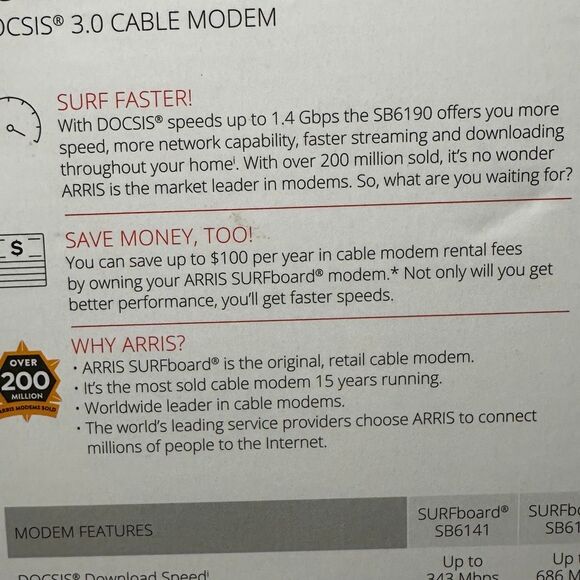 Arris SURFboard SB6190 DOCSIS 3.0 Cable Modem - Picture 10 of 12